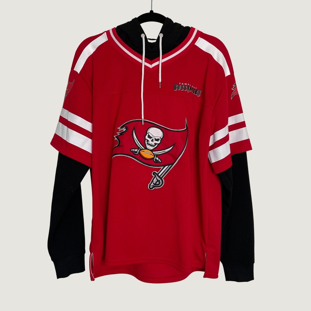NFL Team Apparel Tampa Bay Buccaneers Hoodie Jersey Sz M Red Layered Long Sleeve